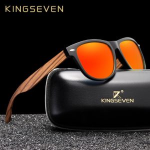 KINGSEVEN – lunettes de soleil carrées polarisées en bois pour hommes et femmes, verres miroir, Protection UV400, pour la conduite 1