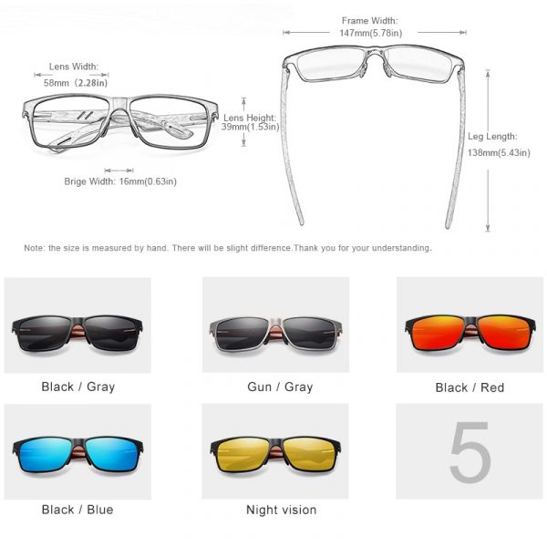KINGSEVEN – lunettes de soleil de styliste faites à la main, polarisées en bois naturel + aluminium, carrées UV400 4