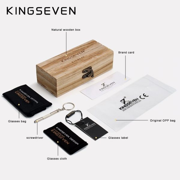 KINGSEVEN – lunettes de soleil polarisées en bois pour hommes et femmes, faites à la main, Design Vintage, UV400, 2019 6