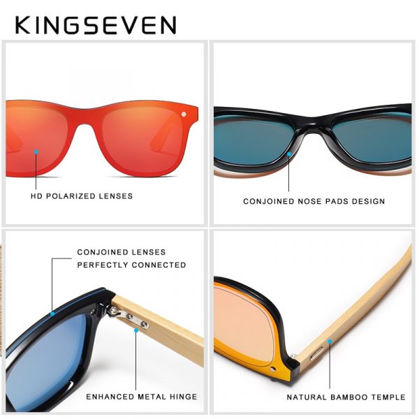 KINGSEVEN – lunettes de soleil polarisées en bambou pour hommes et femmes, UV400, marque originale 3
