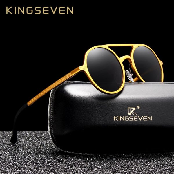 KINGSEVEN – lunettes de soleil Steampunk Vintage pour hommes, en aluminium, verres ronds polarisés, pour la conduite, N7576, 2019 1