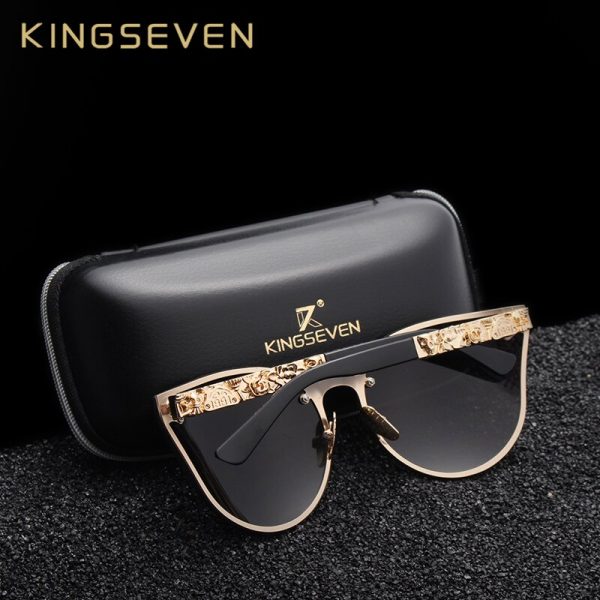KINGSEVEN – lunettes de vue de marque de luxe pour femmes, miroir gothique, monture tête de mort, métal, Temple Oculos de sol UV400 avec accessoires 5