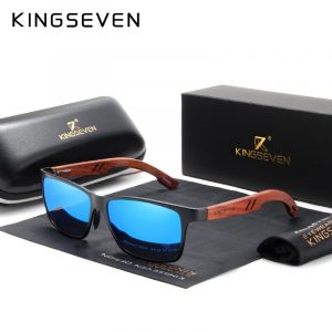 KINGSEVEN – lunettes de soleil de styliste faites à la main, polarisées en bois naturel + aluminium, carrées UV400 1