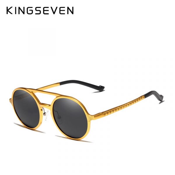 KINGSEVEN – lunettes de soleil Steampunk Vintage pour hommes, en aluminium, verres ronds polarisés, pour la conduite, N7576, 2019 3