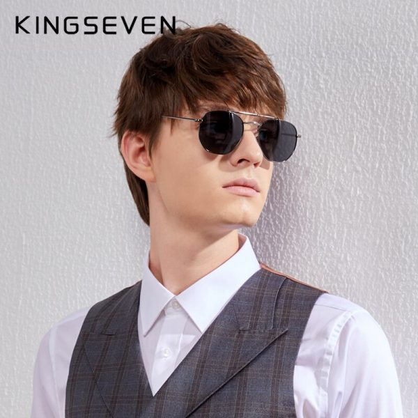 KINGSEVEN – lunettes De Soleil Vintage pour hommes et femmes, verres solaires hexagonaux, polarisées, authentiques, en acier inoxydable, N7748 6