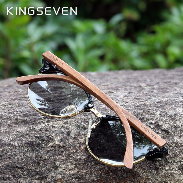 KINGSEVEN – lunettes de soleil en bois de noyer noir pour hommes et femmes, faites à la main, de haute qualité, polarisées, miroir, UV400 2