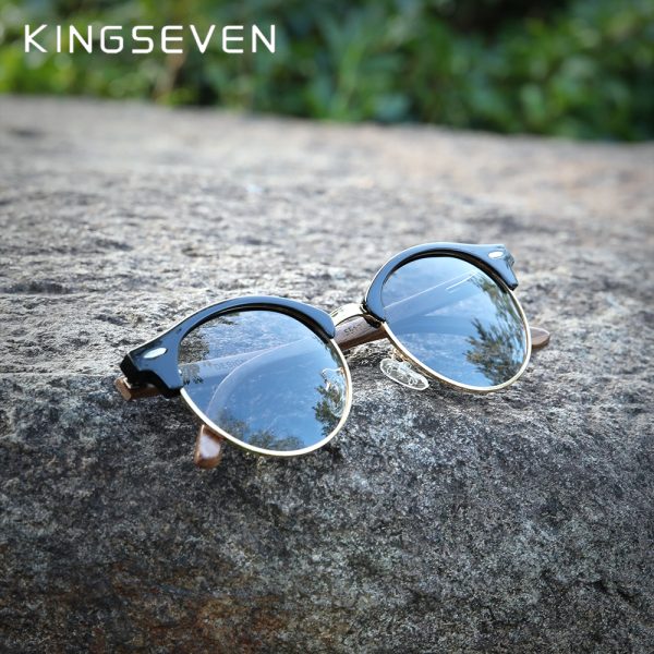 KINGSEVEN – lunettes de soleil en bois de noyer noir pour hommes et femmes, faites à la main, de haute qualité, polarisées, miroir, UV400 4
