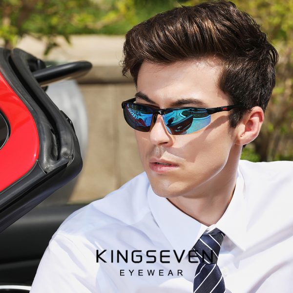 KINGSEVEN – lunettes de soleil polarisées pour hommes et femmes, en aluminium, bleu, miroir, lentille masculine, verres de soleil d'aviation, 9121 2