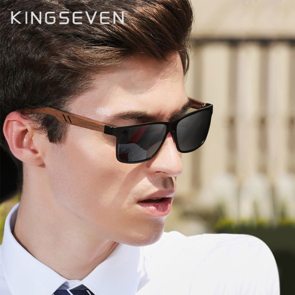 KINGSEVEN – lunettes de soleil en bois de noyer naturel TR90 + pour hommes et femmes, verres rétro polarisés UV400, charnière renforcée, 100% 2