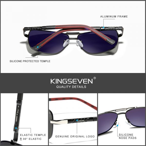 KINGSEVEN – lunettes de soleil polarisées carrées pour hommes, nouvelle mode, lunettes de pêche, lunettes de conduite avec accessoires 2
