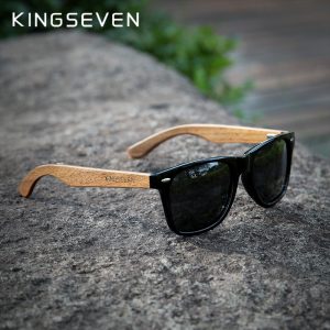 KINGSEVEN – lunettes de soleil en noyer noir, polarisées en bois pour hommes, faites à la main, Protection UV400, boîte rétro en bois, nouvelle collection 1