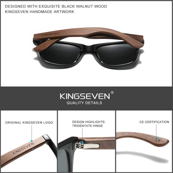 KINGSEVEN – lunettes de soleil en noyer noir, polarisées en bois pour hommes, faites à la main, Protection UV400, boîte rétro en bois, nouvelle collection 3