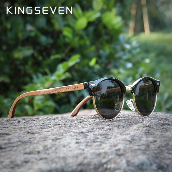 KINGSEVEN – lunettes de soleil en bois de noyer noir pour hommes et femmes, faites à la main, de haute qualité, polarisées, miroir, UV400 1
