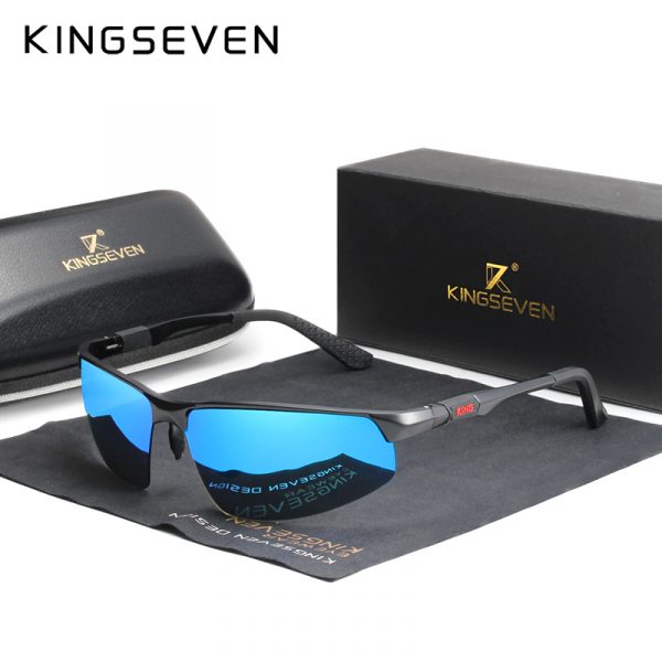 KINGSEVEN – lunettes de soleil polarisées pour hommes et femmes, en aluminium, bleu, miroir, lentille masculine, verres de soleil d'aviation, 9121 1