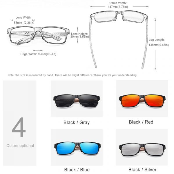 Lunettes de soleil polarisées en bois, verres miroir, lunettes de pêche, lunettes UV400 3