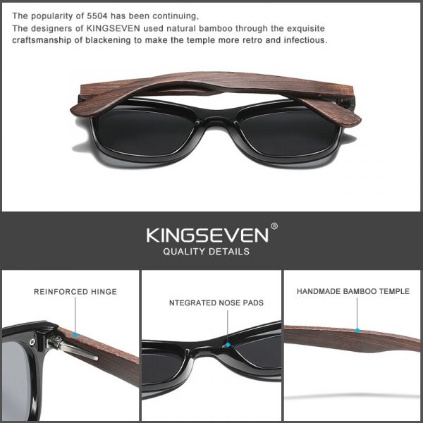 KINGSEVEN – lunettes de soleil polarisées en bambou naturel, pour homme et femme, élégantes, faites à la main, en bois, Oculos 3