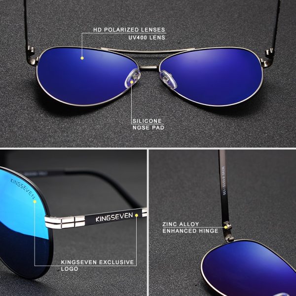 Kingseven - lunettes de soleil HD, hommes, lunettes de soleil pour hommes polarisées en haute définition avec monture en alliage d'aviation, tout nouveau design et protection UV400, 2019 3