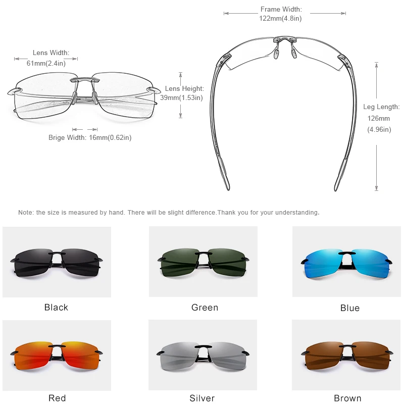 Lunettes de soleil « Ondine » carrées sans monture, verres miroir, TR90, UV400 3