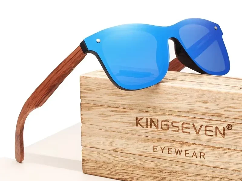 Lunettes de soleil « Sylve » carrées en bois, verres miroir polarisés, UV400 1