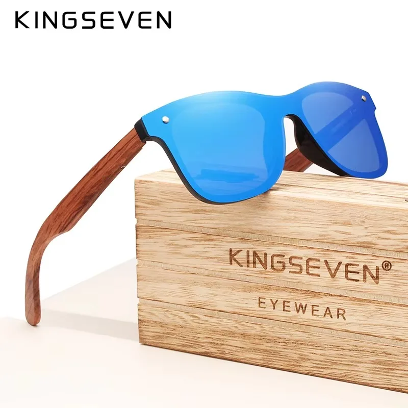 Lunettes de soleil « Sylve » carrées en bois, verres miroir polarisés, UV400 1