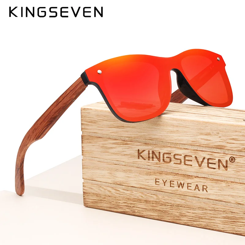 Lunettes de soleil « Sylve » carrées en bois, verres miroir polarisés, UV400 3