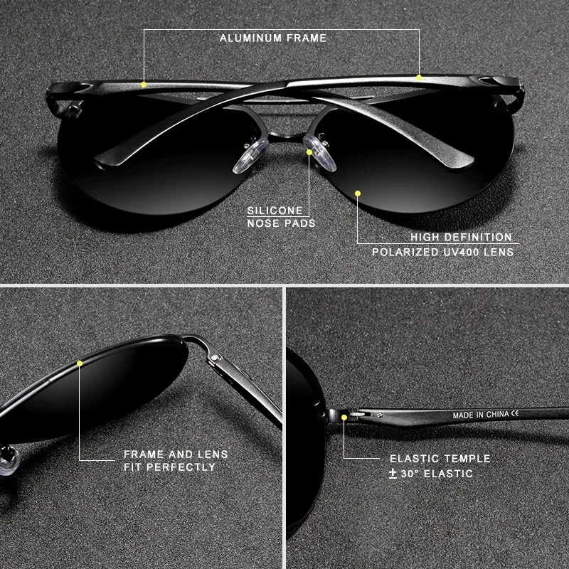 Lunettes de soleil pilote « Zéphyr » sans monture en aluminium, polarisées, UV400 5