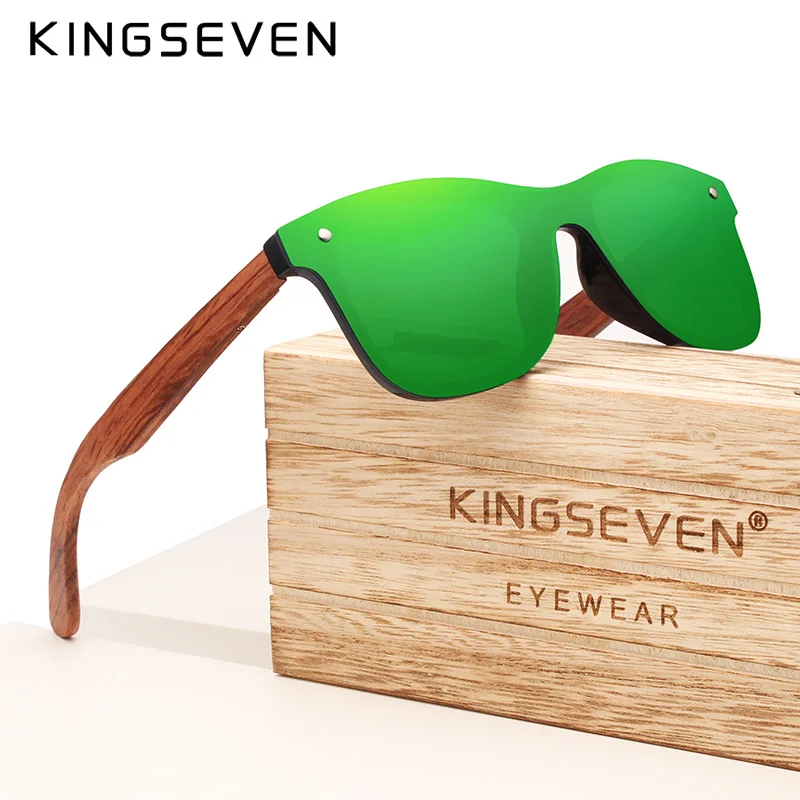 Lunettes de soleil « Sylve » carrées en bois, verres miroir polarisés, UV400 2