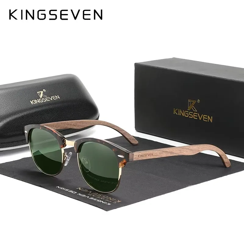 Lunettes de soleil « Ombra » rondes en bois de noyer, polarisées, UV400 1