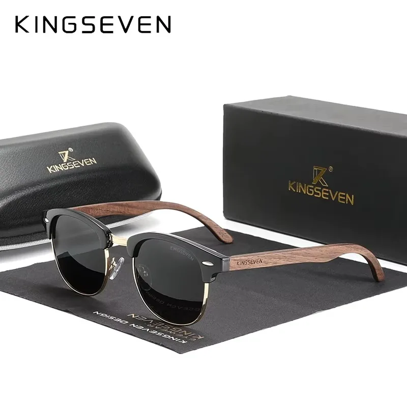Lunettes de soleil « Ombra » rondes en bois de noyer, polarisées, UV400 2