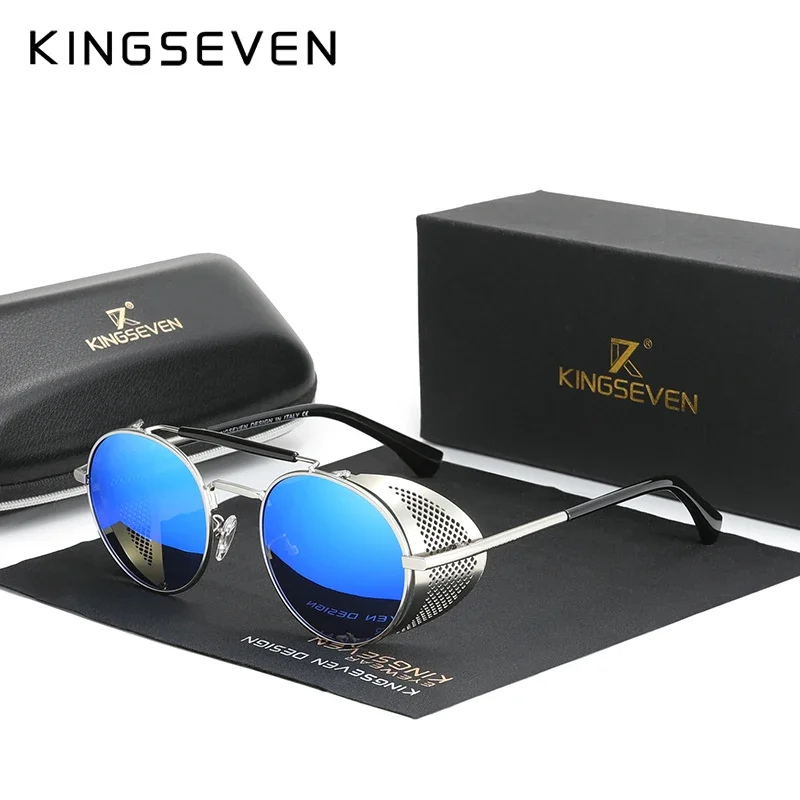 KINGSEVEN mode Steampunk Vintage lunettes de soleil hommes lentille ronde polarisée lunettes de Protection des yeux conduite lunettes pour hommes 4