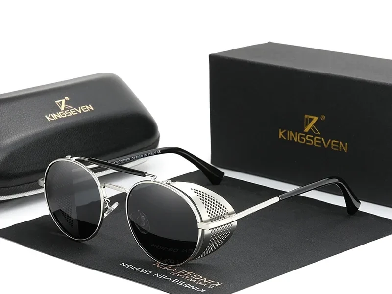 KINGSEVEN mode Steampunk Vintage lunettes de soleil hommes lentille ronde polarisée lunettes de Protection des yeux conduite lunettes pour hommes 1