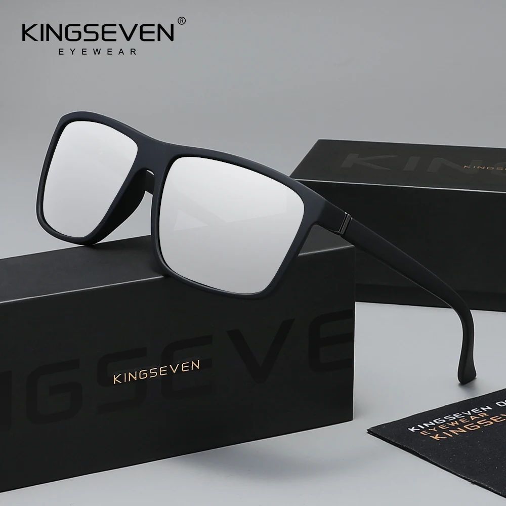 KINGSEVEN Lunettes de soleil classiques tendance Hommes/Femmes Polarisées UV400 Anti-éblouissement Conduite Extérieur Montures carrées Lunettes 4