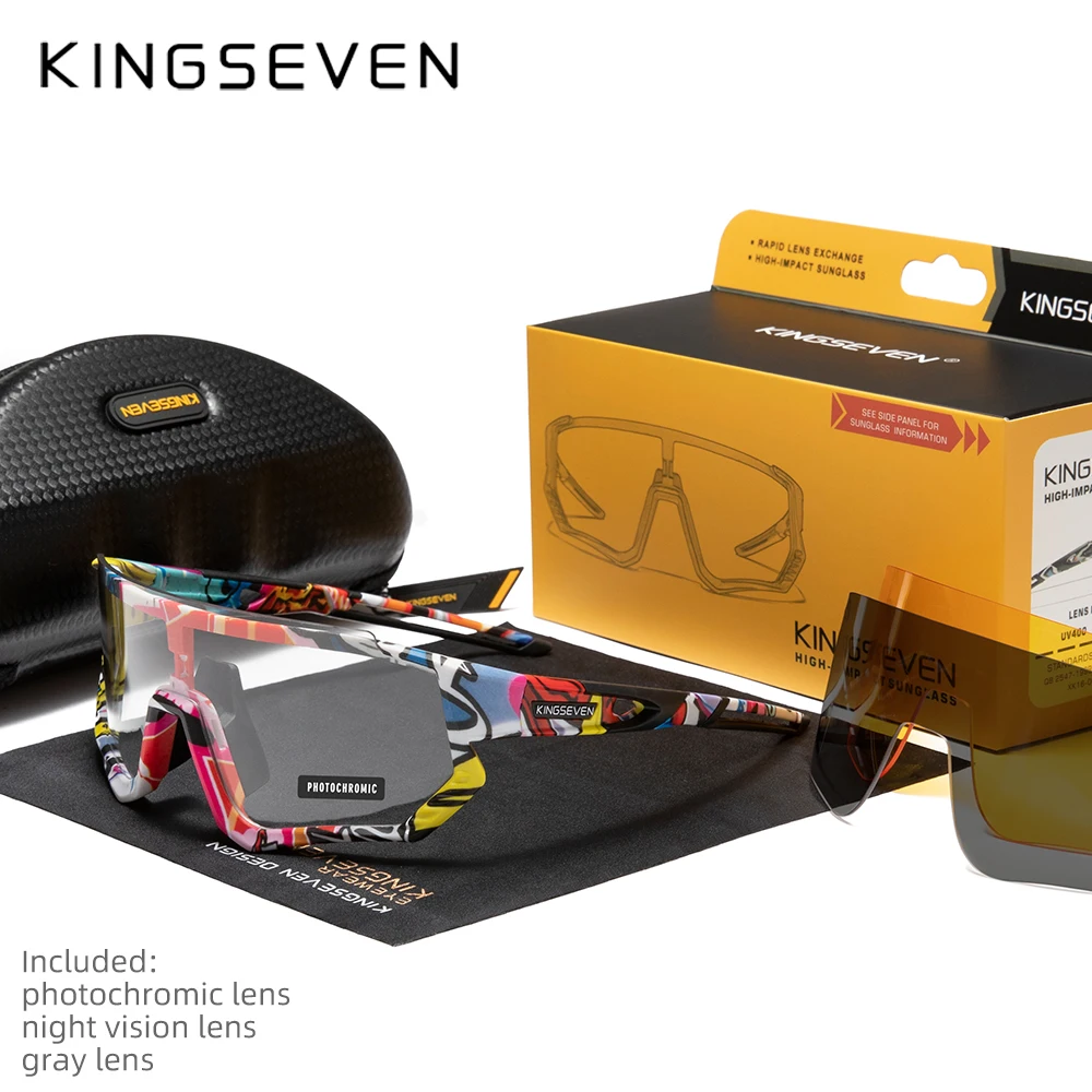KINGSEVEN lunettes de soleil de cyclisme photochromiques hommes femmes lunettes de vélo de route lunettes UV400 Vision nocturne casual lunettes de sport de plein air 2