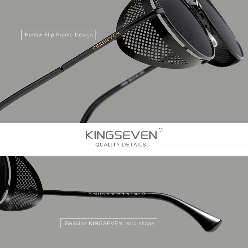 KINGSEVEN mode Steampunk Vintage lunettes de soleil hommes lentille ronde polarisée lunettes de Protection des yeux conduite lunettes pour hommes 3