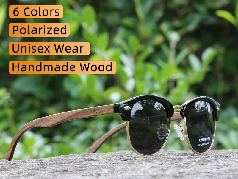 KINGSEVEN – lunettes de soleil en bois de noyer faites à la main pour hommes et femmes, polarisées, semi-sans monture, Protection UV400, rétro, mise à niveau de qualité 1
