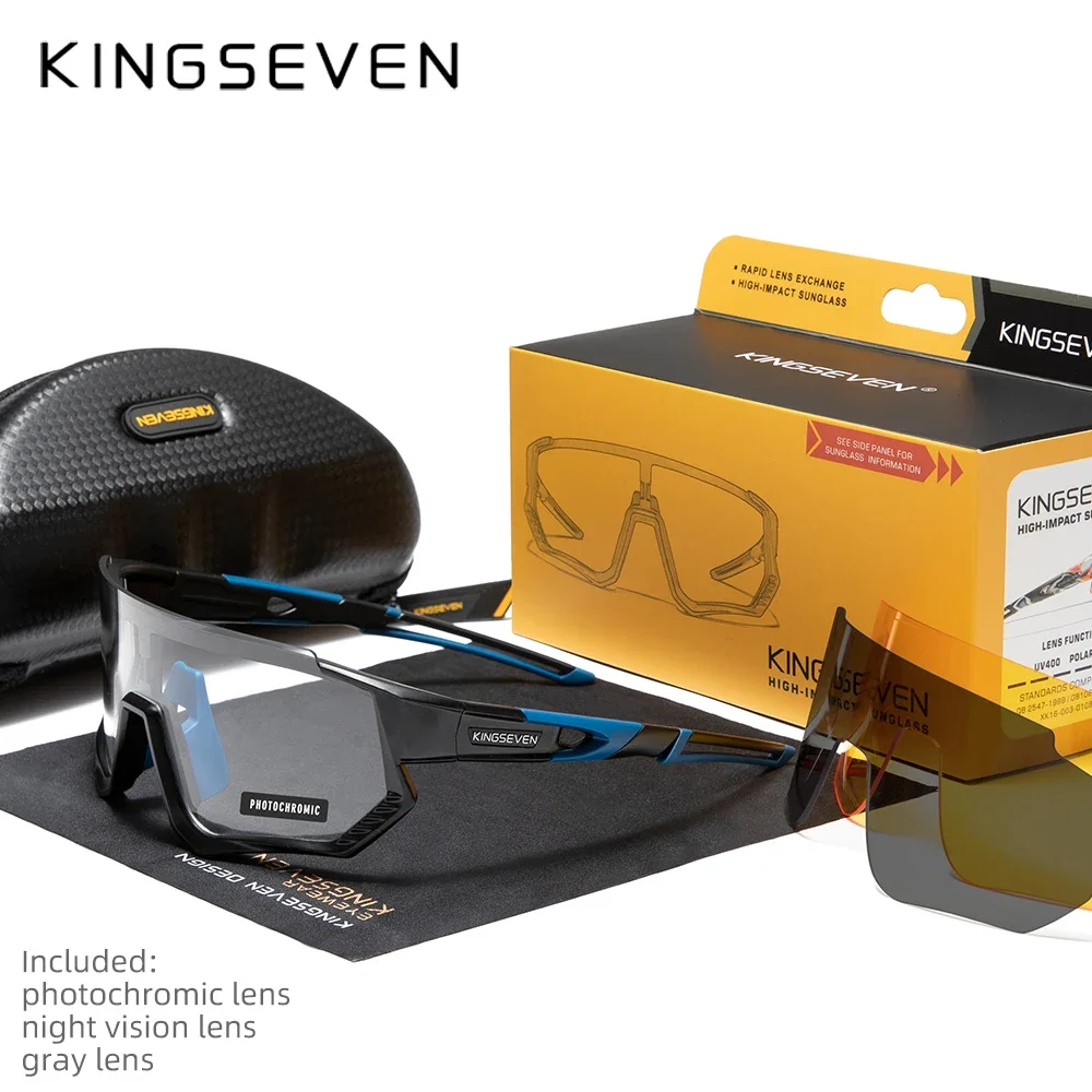 KINGSEVEN lunettes de soleil de cyclisme photochromiques hommes femmes lunettes de vélo de route lunettes UV400 Vision nocturne casual lunettes de sport de plein air 3