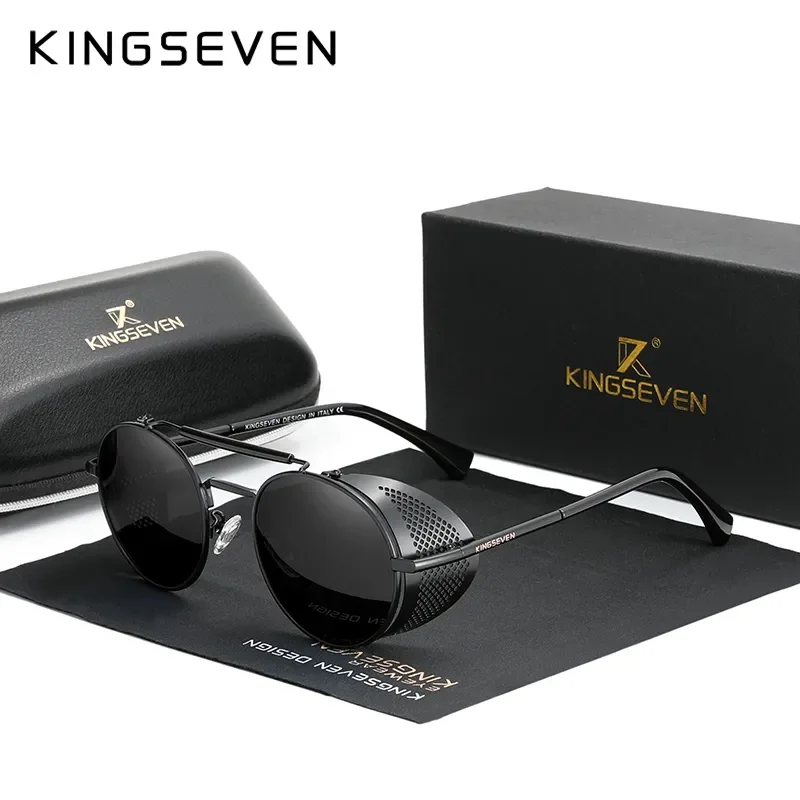 KINGSEVEN mode Steampunk Vintage lunettes de soleil hommes lentille ronde polarisée lunettes de Protection des yeux conduite lunettes pour hommes 2