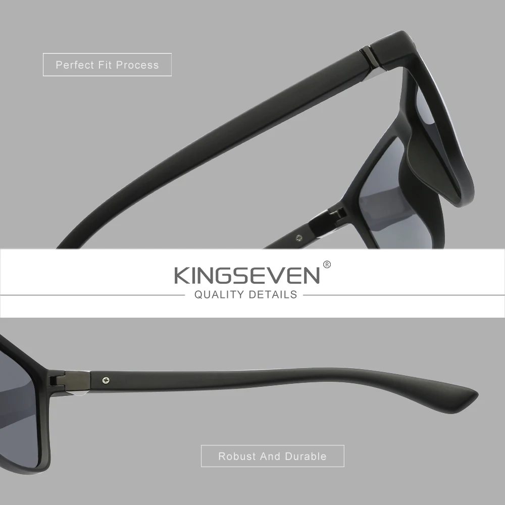 KINGSEVEN Lunettes de soleil classiques tendance Hommes/Femmes Polarisées UV400 Anti-éblouissement Conduite Extérieur Montures carrées Lunettes 3
