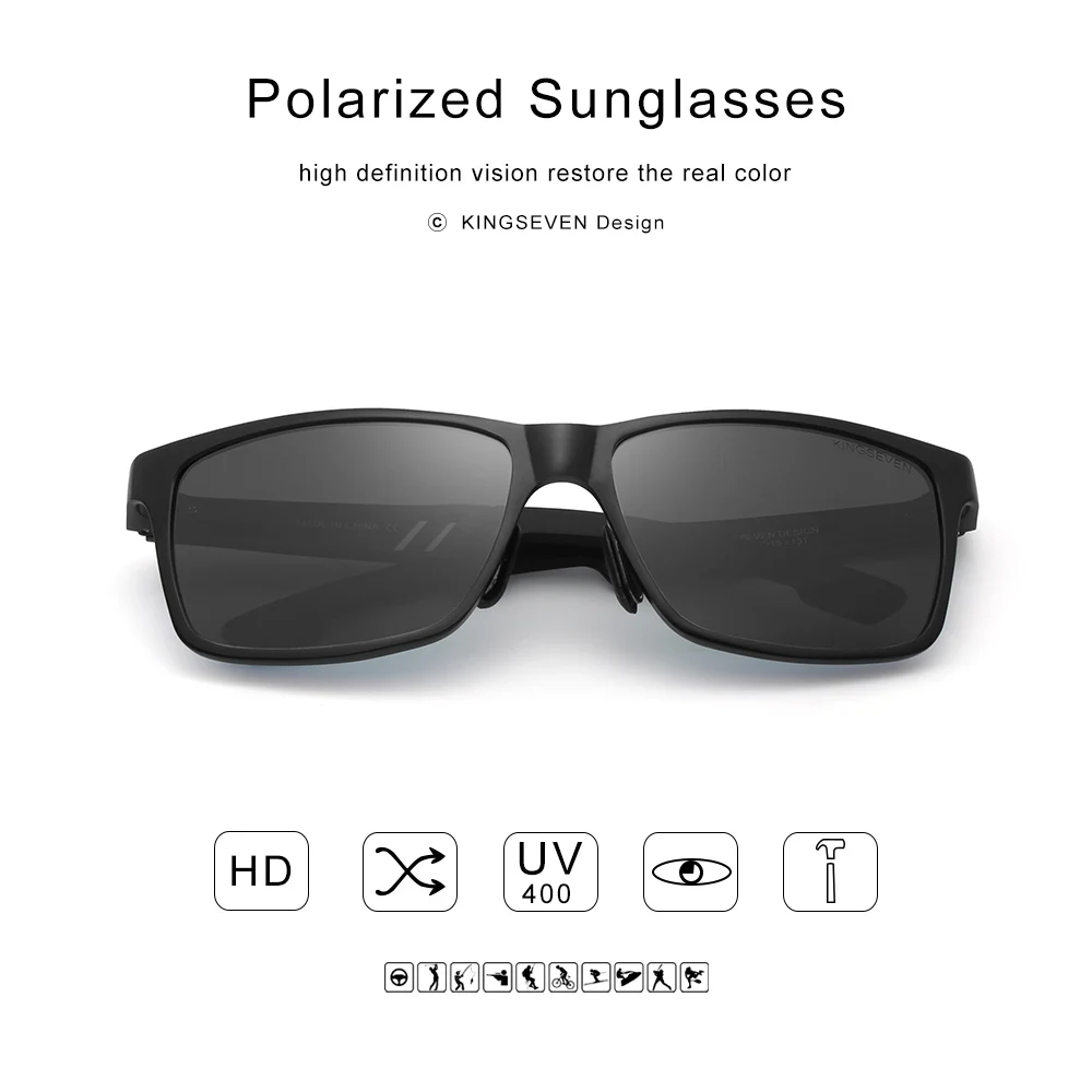 KINGSEVEN-Lunettes de soleil polarisées plein cadre pour hommes, matériau en aluminium, lunettes de conduite, nuances de lunettes pour hommes 3